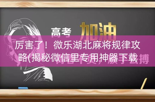 厉害了！微乐湖北麻将规律攻略(揭秘微信里专用神器下载)