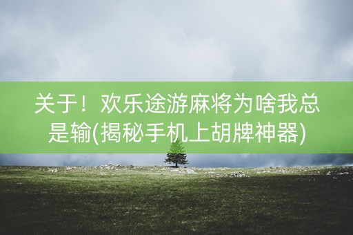 关于！欢乐途游麻将为啥我总是输(揭秘手机上胡牌神器)