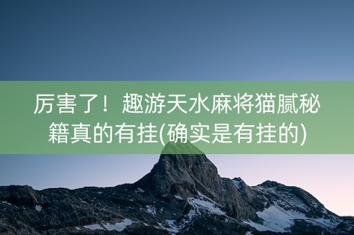 厉害了！趣游天水麻将猫腻秘籍真的有挂(确实是有挂的)