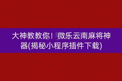 大神教教你！微乐云南麻将神器(揭秘小程序插件下载)