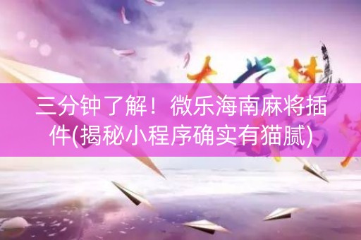 三分钟了解！微乐海南麻将插件(揭秘小程序确实有猫腻)