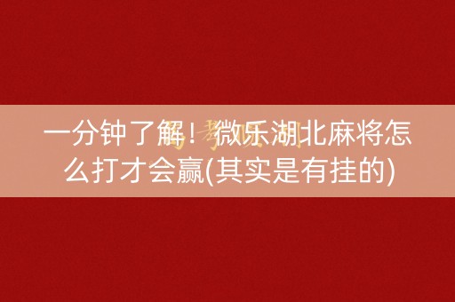 一分钟了解！微乐湖北麻将怎么打才会赢(其实是有挂的)