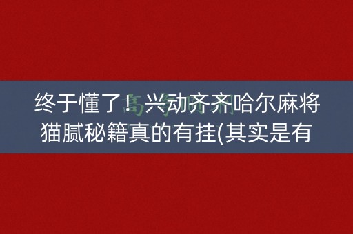 终于懂了！兴动齐齐哈尔麻将猫腻秘籍真的有挂(其实是有挂确实有挂)