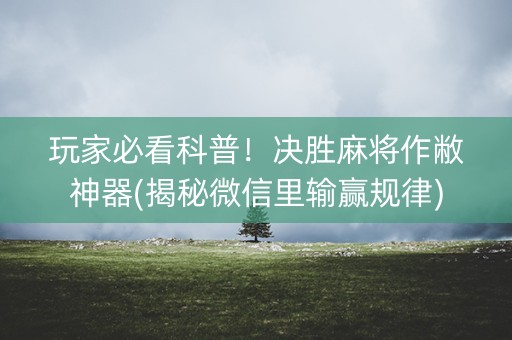 玩家必看科普！决胜麻将作敝神器(揭秘微信里输赢规律)