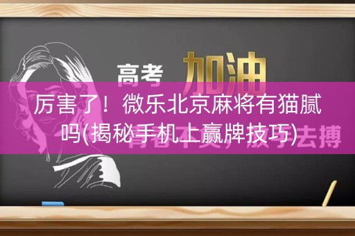 厉害了！微乐北京麻将有猫腻吗(揭秘手机上赢牌技巧)