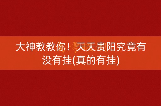 大神教教你！天天贵阳究竟有没有挂(真的有挂)