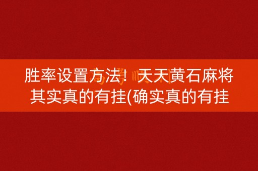 胜率设置方法！天天黄石麻将其实真的有挂(确实真的有挂)