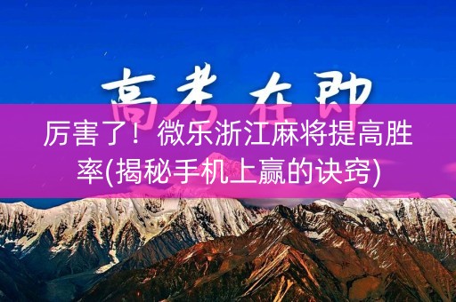 厉害了！微乐浙江麻将提高胜率(揭秘手机上赢的诀窍)
