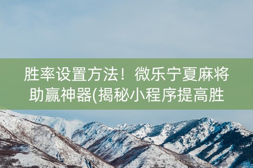 胜率设置方法！微乐宁夏麻将助赢神器(揭秘小程序提高胜率)