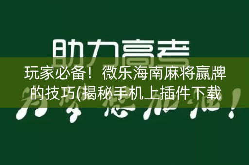 玩家必备！微乐海南麻将赢牌的技巧(揭秘手机上插件下载)