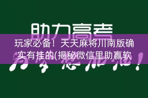 玩家必备！天天麻将川南版确实有挂的(揭秘微信里助赢软件)