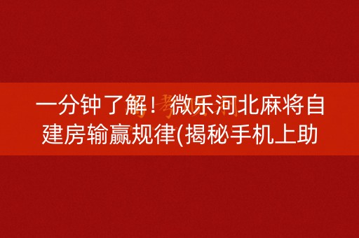 一分钟了解！微乐河北麻将自建房输赢规律(揭秘手机上助赢软件)
