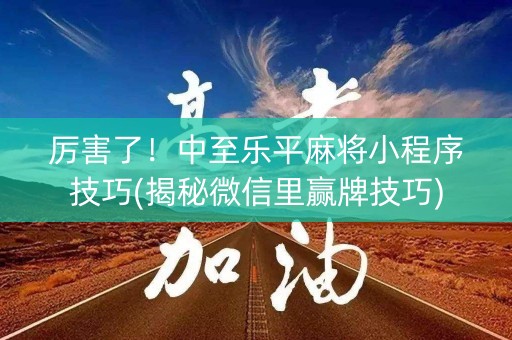 厉害了！中至乐平麻将小程序技巧(揭秘微信里赢牌技巧)