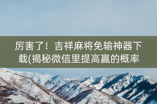 厉害了！吉祥麻将免输神器下载(揭秘微信里提高赢的概率)