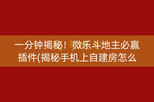 一分钟揭秘！微乐斗地主必赢插件(揭秘手机上自建房怎么赢)