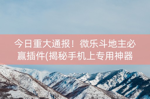 今日重大通报！微乐斗地主必赢插件(揭秘手机上专用神器)