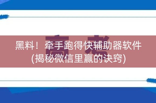 黑料！牵手跑得快辅助器软件(揭秘微信里赢的诀窍)