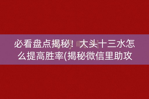 必看盘点揭秘！大头十三水怎么提高胜率(揭秘微信里助攻神器)