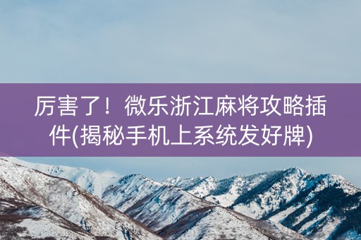 厉害了！微乐浙江麻将攻略插件(揭秘手机上系统发好牌)
