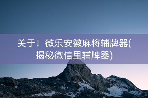 关于！微乐安徽麻将辅牌器(揭秘微信里辅牌器)