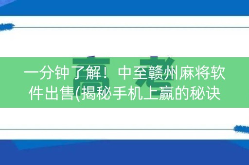 一分钟了解！中至赣州麻将软件出售(揭秘手机上赢的秘诀)