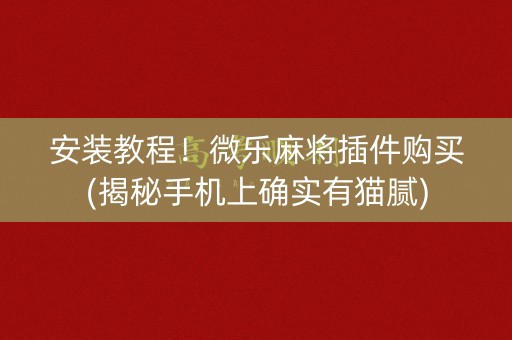 安装教程！微乐麻将插件购买(揭秘手机上确实有猫腻)