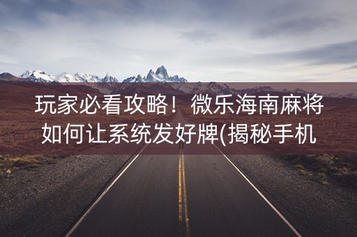 玩家必看攻略！微乐海南麻将如何让系统发好牌(揭秘手机上助赢软件)