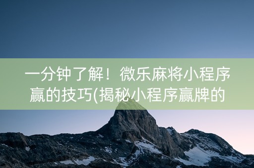 一分钟了解！微乐麻将小程序赢的技巧(揭秘小程序赢牌的技巧)