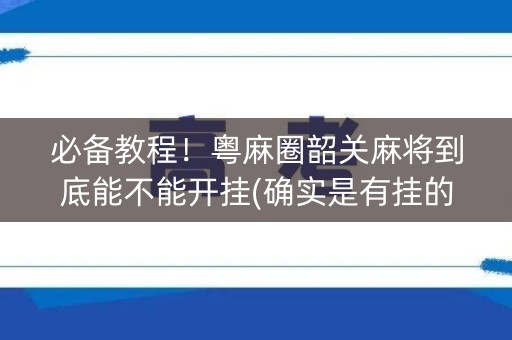 必备教程！粤麻圈韶关麻将到底能不能开挂(确实是有挂的)