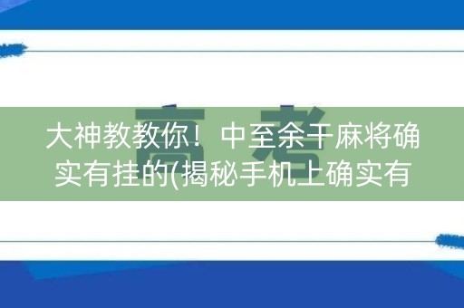 大神教教你！中至余干麻将确实有挂的(揭秘手机上确实有猫腻)