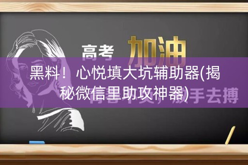 黑料！心悦填大坑辅助器(揭秘微信里助攻神器)