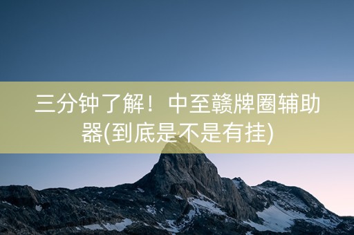三分钟了解！中至赣牌圈辅助器(到底是不是有挂)