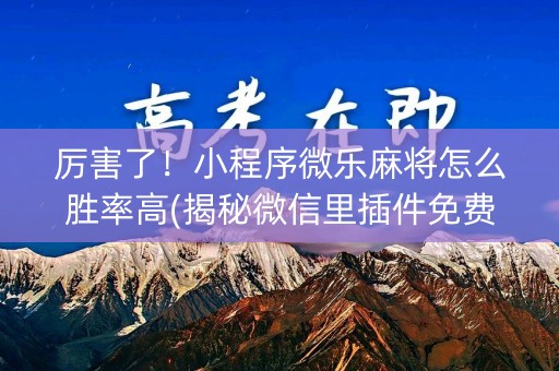 厉害了！小程序微乐麻将怎么胜率高(揭秘微信里插件免费)