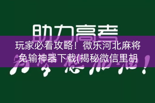 玩家必看攻略！微乐河北麻将免输神器下载(揭秘微信里胡牌神器)