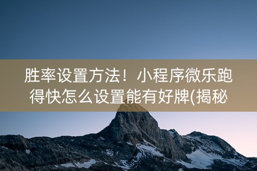 胜率设置方法！小程序微乐跑得快怎么设置能有好牌(揭秘小程序输赢规律)