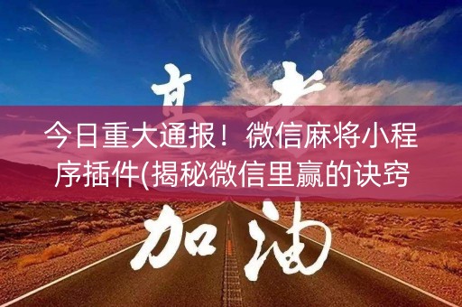 今日重大通报！微信麻将小程序插件(揭秘微信里赢的诀窍)