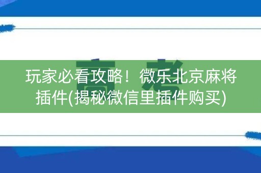 玩家必看攻略！微乐北京麻将插件(揭秘微信里插件购买)