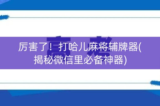 厉害了！打哈儿麻将辅牌器(揭秘微信里必备神器)