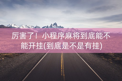 厉害了！小程序麻将到底能不能开挂(到底是不是有挂)