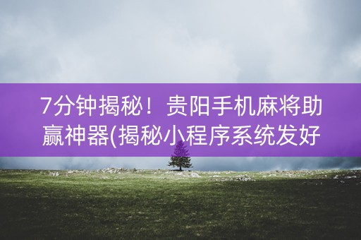 7分钟揭秘！贵阳手机麻将助赢神器(揭秘小程序系统发好牌)