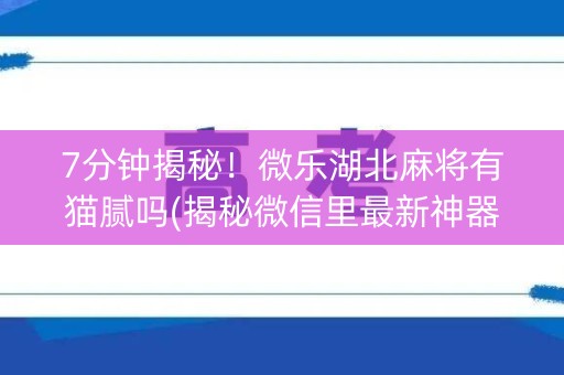 7分钟揭秘！微乐湖北麻将有猫腻吗(揭秘微信里最新神器下载)