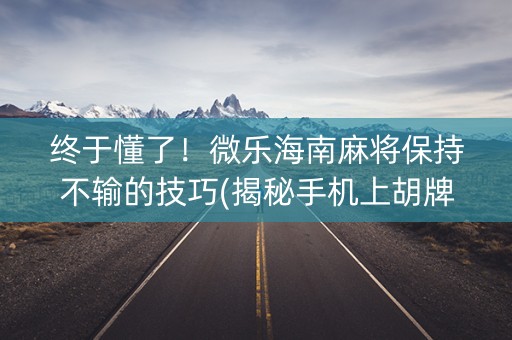 终于懂了！微乐海南麻将保持不输的技巧(揭秘手机上胡牌技巧)