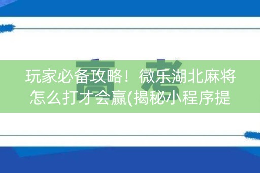 玩家必备攻略！微乐湖北麻将怎么打才会赢(揭秘小程序提高胜率)