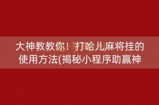 大神教教你！打哈儿麻将挂的使用方法(揭秘小程序助赢神器)