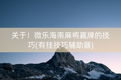 关于！微乐海南麻将赢牌的技巧(有挂技巧辅助器)
