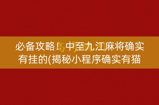 必备攻略！中至九江麻将确实有挂的(揭秘小程序确实有猫腻)