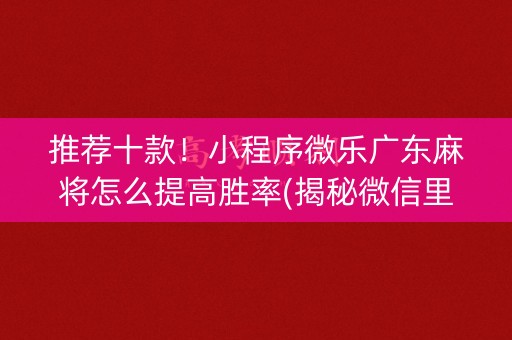 推荐十款！小程序微乐广东麻将怎么提高胜率(揭秘微信里自建房怎么赢)