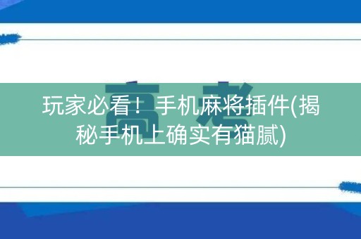 玩家必看！手机麻将插件(揭秘手机上确实有猫腻)