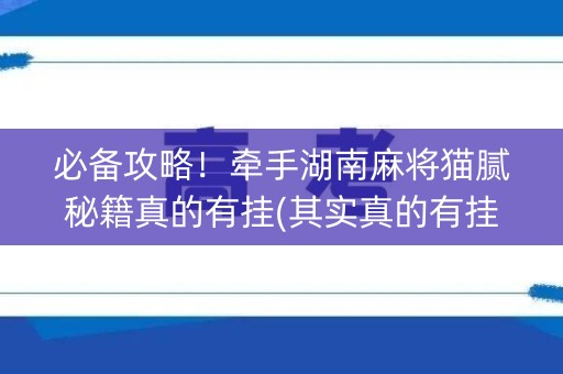 必备攻略！牵手湖南麻将猫腻秘籍真的有挂(其实真的有挂)