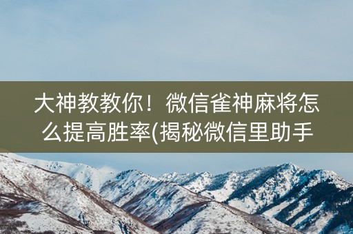 大神教教你！微信雀神麻将怎么提高胜率(揭秘微信里助手软件)